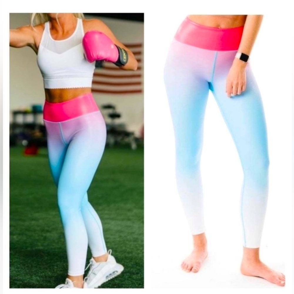 Zyia Light N Tight Leggings 7/8 Size 12 Firecracker Ombre Shimmer NWT